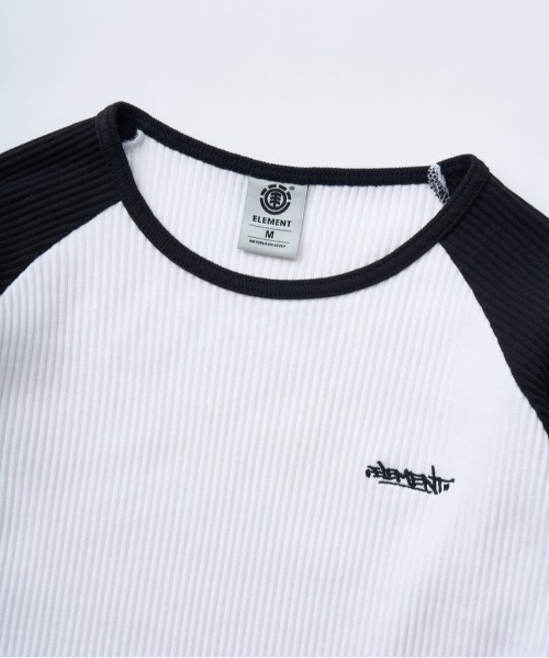 ELEMENT(エレメント)の「ELEMENT/エレメント リブリンガーTシャツ ロンT クロップド丈 BF024-065(Tシャツ/カットソー・レディース・ブラック/ホワイト/ホワイト×ブラック・M)」の13枚目の写真