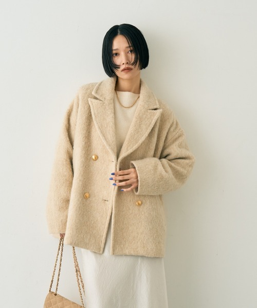 EMMA　ROUGE VIF（エマルージュヴィフ）の「【追加4】【一部店舗限定】ラメシャギースライバーPコート/ピーコート（ピーコート・レディース・ライトグレー/ベージュ・フリー）」の4枚目の写真