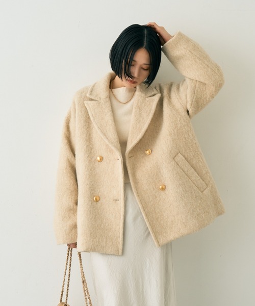 EMMA　ROUGE VIF（エマルージュヴィフ）の「【追加4】【一部店舗限定】ラメシャギースライバーPコート/ピーコート（ピーコート・レディース・ライトグレー/ベージュ・フリー）」の5枚目の写真