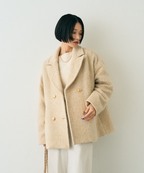 EMMA　ROUGE VIF（エマルージュヴィフ）の「【追加4】【一部店舗限定】ラメシャギースライバーPコート/ピーコート（ピーコート・レディース・ライトグレー/ベージュ・フリー）」の6枚目の写真