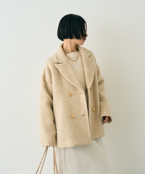 EMMA　ROUGE VIF（エマルージュヴィフ）の「【追加4】【一部店舗限定】ラメシャギースライバーPコート/ピーコート（ピーコート・レディース・ライトグレー/ベージュ・フリー）」の10枚目の写真