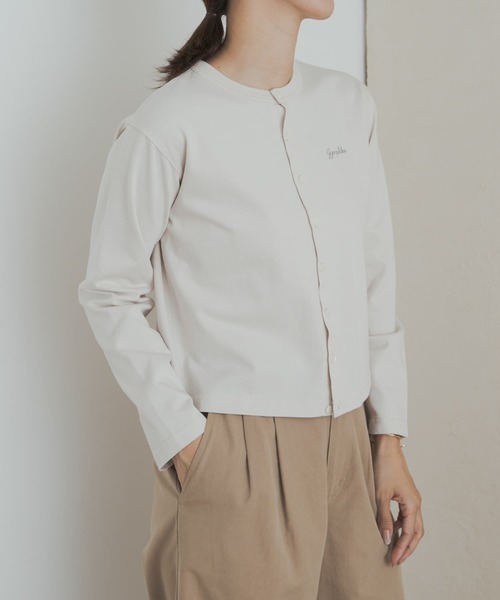 GYMPHLEX（ジムフレックス）の「GYMPHLEX　SHORT CREW NECK CARDIGAN（カーディガン/ボレロ・レディース・ベージュ系その他/ブラック/レッド/ライトグレー・14）」の6枚目の写真