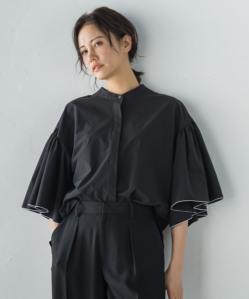 LAUTREAMONT（ロートレアモン）の「ストレッチフレアスリーブブラウス≪洗濯機で洗える≫（シャツ/ブラウス・レディース・ブラック/ベージュ・9号）」の9枚目の写真