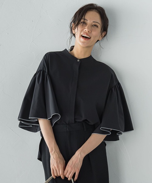 LAUTREAMONT（ロートレアモン）の「ストレッチフレアスリーブブラウス≪洗濯機で洗える≫（シャツ/ブラウス・レディース・ブラック/ベージュ・9号）」の10枚目の写真