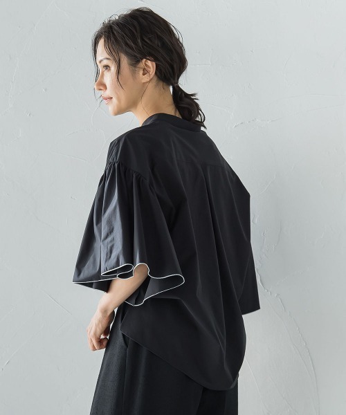 LAUTREAMONT（ロートレアモン）の「ストレッチフレアスリーブブラウス≪洗濯機で洗える≫（シャツ/ブラウス・レディース・ブラック/ベージュ・9号）」の11枚目の写真