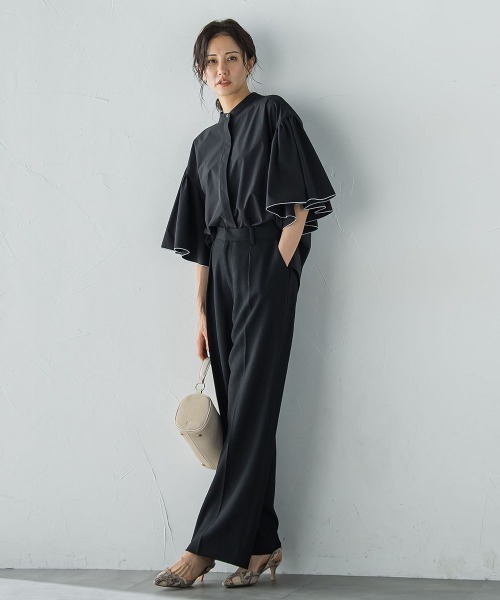 LAUTREAMONT（ロートレアモン）の「ストレッチフレアスリーブブラウス≪洗濯機で洗える≫（シャツ/ブラウス・レディース・ブラック/ベージュ・9号）」の13枚目の写真