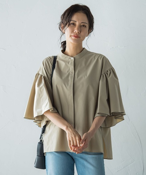 LAUTREAMONT（ロートレアモン）の「ストレッチフレアスリーブブラウス≪洗濯機で洗える≫（シャツ/ブラウス・レディース・ブラック/ベージュ・9号）」の17枚目の写真