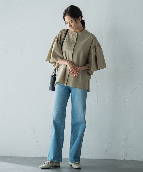 LAUTREAMONT（ロートレアモン）の「ストレッチフレアスリーブブラウス≪洗濯機で洗える≫（シャツ/ブラウス・レディース・ブラック/ベージュ・9号）」の20枚目の写真