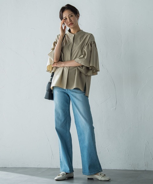 LAUTREAMONT（ロートレアモン）の「ストレッチフレアスリーブブラウス≪洗濯機で洗える≫（シャツ/ブラウス・レディース・ブラック/ベージュ・9号）」の21枚目の写真