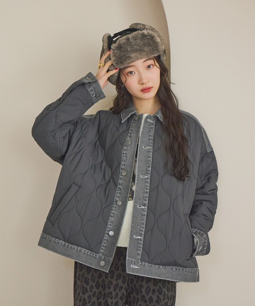 niko and...（ニコアンド）の「デニムキルトドッキングジャケット（その他アウター・レディース・ブラック/カーキ/ネイビー・MEDIUM/LARGE）」の2枚目の写真