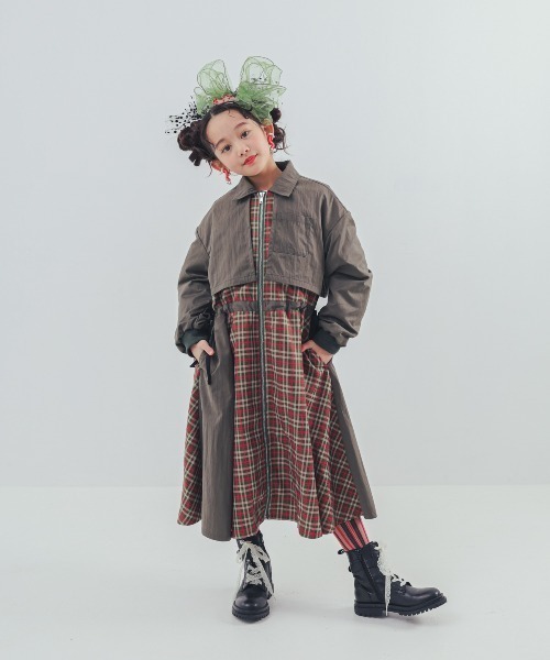 unica（ユニカ）の「チェックzipperジャケットワンピース（ワンピース・キッズ・カーキ/ブラック・XL/L）」の2枚目の写真