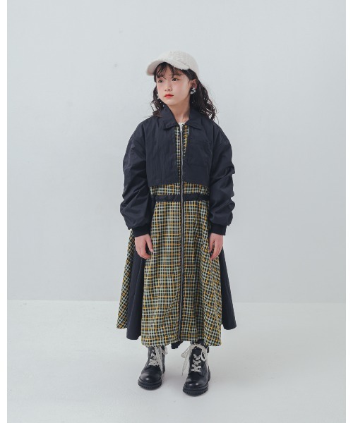 unica（ユニカ）の「チェックzipperジャケットワンピース（ワンピース・キッズ・カーキ/ブラック・XL/L）」の3枚目の写真