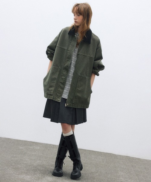 ELOOPS(イーループス)の「【ELOOPS】ウール混 ダブルボタンタックAラインスカート(スカート・レディース・ダークグレー/ブラック・S/M)」の5枚目の写真