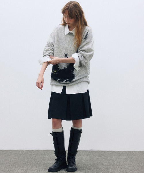 ELOOPS(イーループス)の「【ELOOPS】ウール混 ダブルボタンタックAラインスカート(スカート・レディース・ダークグレー/ブラック・S/M)」の8枚目の写真
