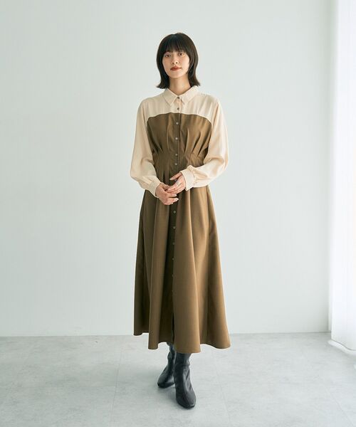 YECCA VECCA(イェッカヴェッカ)の「ベアドッキングワンピース(シャツワンピース・レディース・キャメル/チェック/チャコールグレー・FREE)」の4枚目の写真