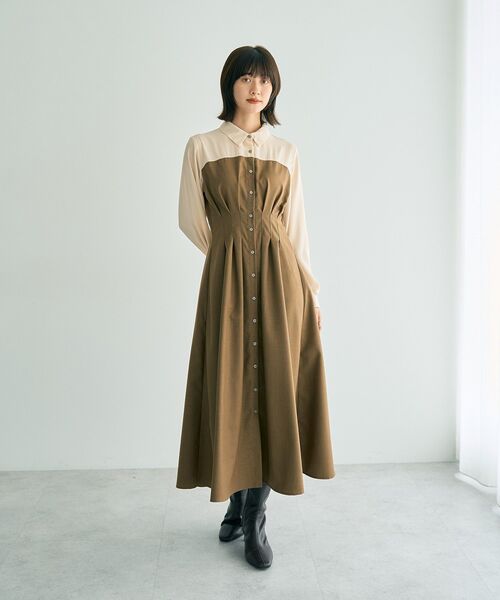YECCA VECCA(イェッカヴェッカ)の「ベアドッキングワンピース(シャツワンピース・レディース・キャメル/チェック/チャコールグレー・FREE)」の3枚目の写真