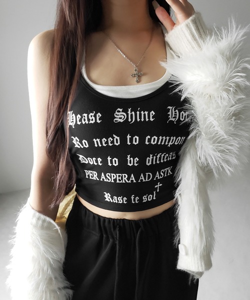 me+em select(ミームセレクト)の「※※【 2color 】グランジロゴレイヤードキャミソールトップス / grunge logo layered camisole tops(キャミソール・レディース・ホワイト/ブラック・FREE)」の7枚目の写真