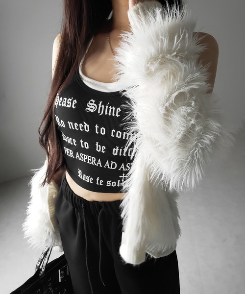 me+em select(ミームセレクト)の「※※【 2color 】グランジロゴレイヤードキャミソールトップス / grunge logo layered camisole tops(キャミソール・レディース・ホワイト/ブラック・FREE)」の8枚目の写真