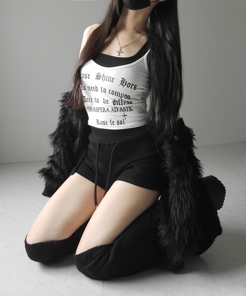 me+em select(ミームセレクト)の「※※【 2color 】グランジロゴレイヤードキャミソールトップス / grunge logo layered camisole tops(キャミソール・レディース・ホワイト/ブラック・FREE)」の13枚目の写真