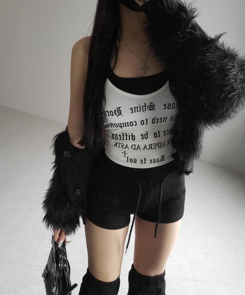 me+em select(ミームセレクト)の「※※【 2color 】グランジロゴレイヤードキャミソールトップス / grunge logo layered camisole tops(キャミソール・レディース・ホワイト/ブラック・FREE)」の14枚目の写真
