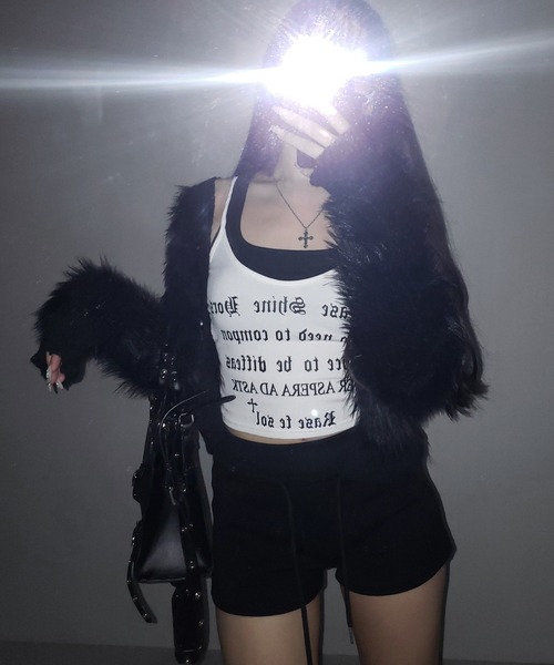 me+em select(ミームセレクト)の「※※【 2color 】グランジロゴレイヤードキャミソールトップス / grunge logo layered camisole tops(キャミソール・レディース・ホワイト/ブラック・FREE)」の16枚目の写真