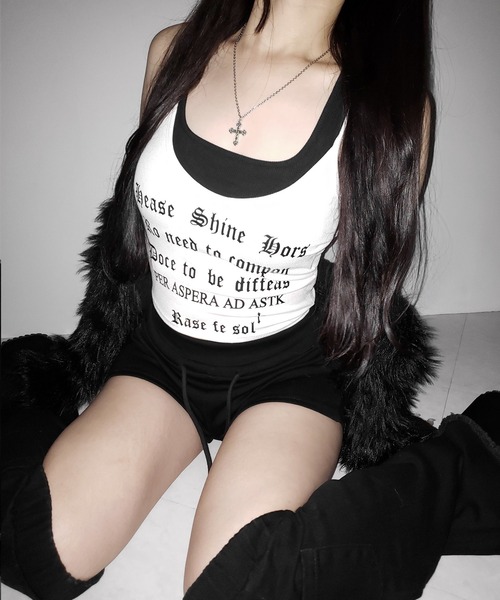 me+em select(ミームセレクト)の「※※【 2color 】グランジロゴレイヤードキャミソールトップス / grunge logo layered camisole tops(キャミソール・レディース・ホワイト/ブラック・FREE)」の18枚目の写真