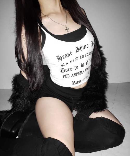 me+em select(ミームセレクト)の「※※【 2color 】グランジロゴレイヤードキャミソールトップス / grunge logo layered camisole tops(キャミソール・レディース・ホワイト/ブラック・FREE)」の19枚目の写真