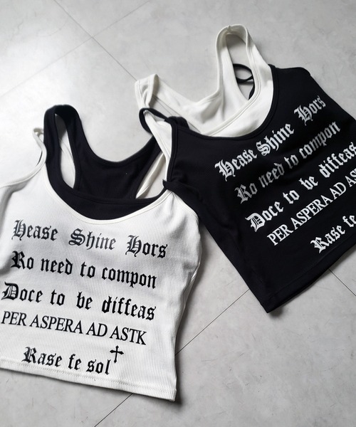 me+em select(ミームセレクト)の「※※【 2color 】グランジロゴレイヤードキャミソールトップス / grunge logo layered camisole tops(キャミソール・レディース・ホワイト/ブラック・FREE)」の3枚目の写真