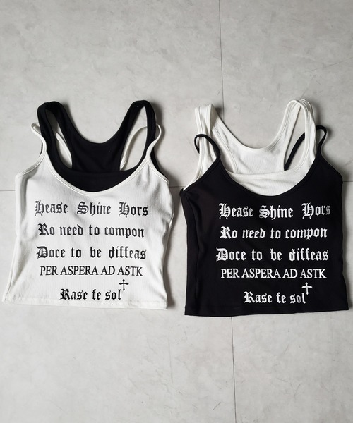 me+em select(ミームセレクト)の「※※【 2color 】グランジロゴレイヤードキャミソールトップス / grunge logo layered camisole tops(キャミソール・レディース・ホワイト/ブラック・FREE)」の4枚目の写真