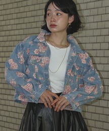 Ampirula（アンピルーラ）の「ローズ 花柄 プリント デニムジャケット 秋 冬（デニムジャケット）」