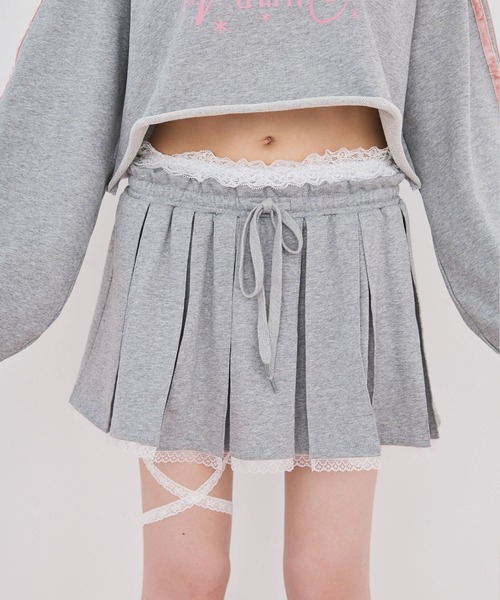 セットアップ可能】レースペチパンツ付きスウェットミニスカート