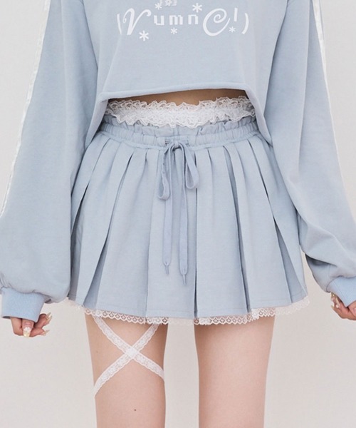 rumnel:(ルムネル)の「【セットアップ可能】レースペチパンツ付きスウェットミニスカート / sweat mini skirt with lace petticoat shorts(スカート・レディース・グレー/ライトブルー・FREE)」の1枚目の写真