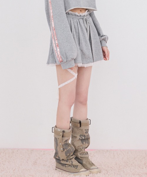 rumnel:(ルムネル)の「【セットアップ可能】レースペチパンツ付きスウェットミニスカート / sweat mini skirt with lace petticoat shorts(スカート・レディース・グレー/ライトブルー・FREE)」の3枚目の写真
