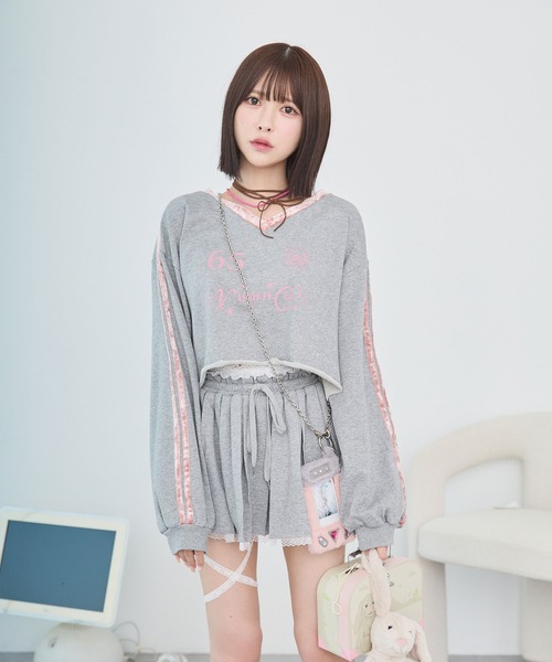 rumnel:(ルムネル)の「【セットアップ可能】レースペチパンツ付きスウェットミニスカート / sweat mini skirt with lace petticoat shorts(スカート・レディース・グレー/ライトブルー・FREE)」の5枚目の写真