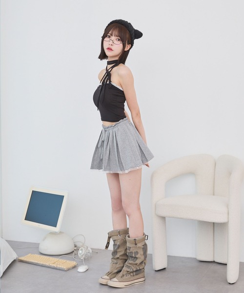 rumnel:(ルムネル)の「【セットアップ可能】レースペチパンツ付きスウェットミニスカート / sweat mini skirt with lace petticoat shorts(スカート・レディース・グレー/ライトブルー・FREE)」の6枚目の写真