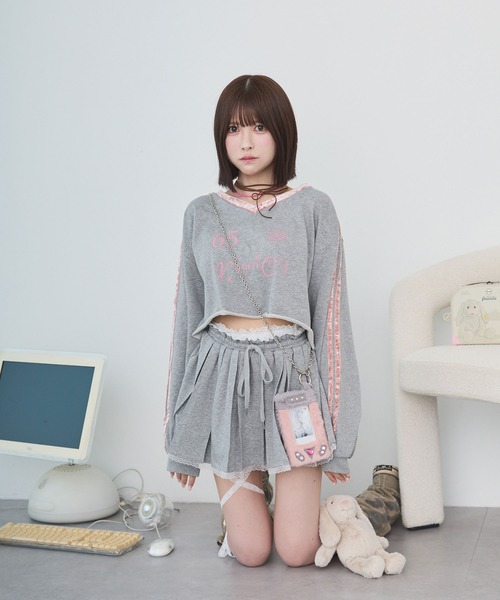 セットアップ可能】レースペチパンツ付きスウェットミニスカート