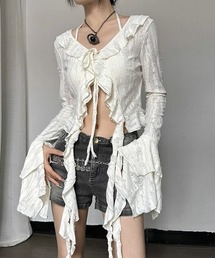 A'GEM/9 × .kom 『.KOM/ドットケーオーエム』 Y2K Front Ribbon Fringe Top/Y2K フロントリボン フリンジトップス