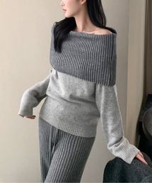 オフショルダー グレー ニット オフショル ニット オフショルダー」に該当するグレー/灰色系の