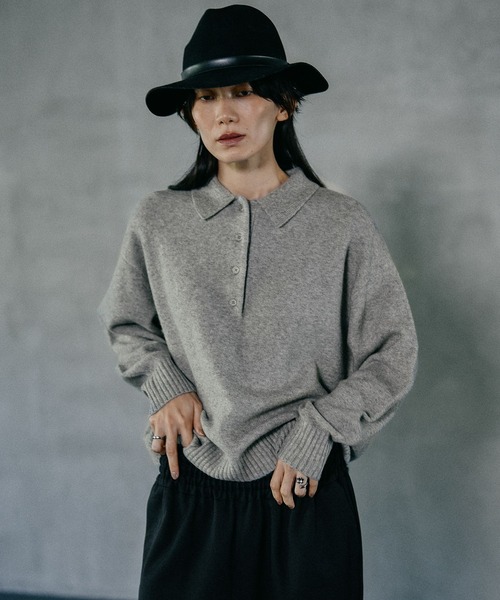 15ゲージアンゴラMIXポロプルオーバー 582402（ニット/セーター