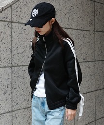 Mela（メラ）の「【裏起毛】袖リボンスウェットトラックジャケット（パーカー）」