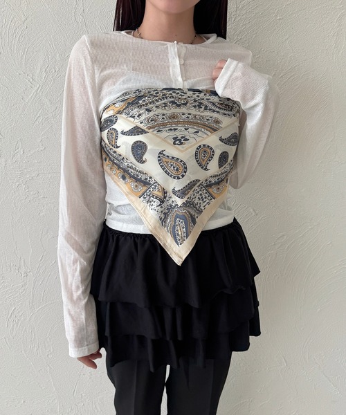 kutir（クティール）の「kutirlune／ペイズリースカーフ（バンダナ/スカーフ・レディース・ブルー/オレンジ/ベージュ・FREE）」の5枚目の写真