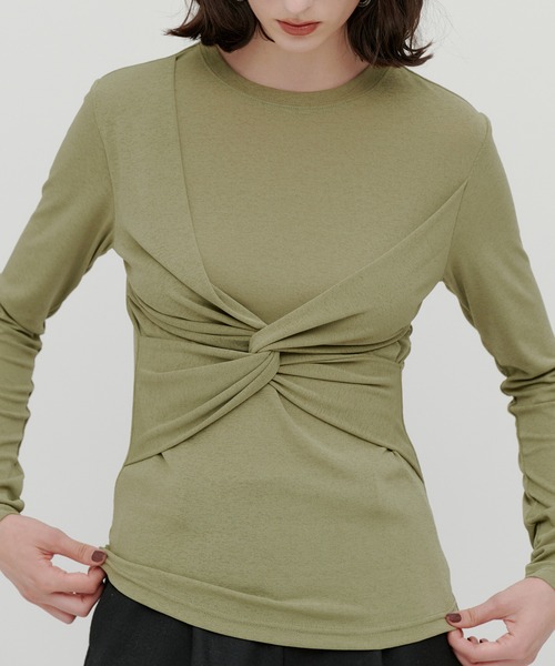 kiehtova（キエトヴァ）の「【kiehtova】SLUB TWIST TOPS/スラブ ツイスト トップス KTWR48（Tシャツ/カットソー・レディース・グリーン/バーガンディー/ブラック・FREE）」の17枚目の写真