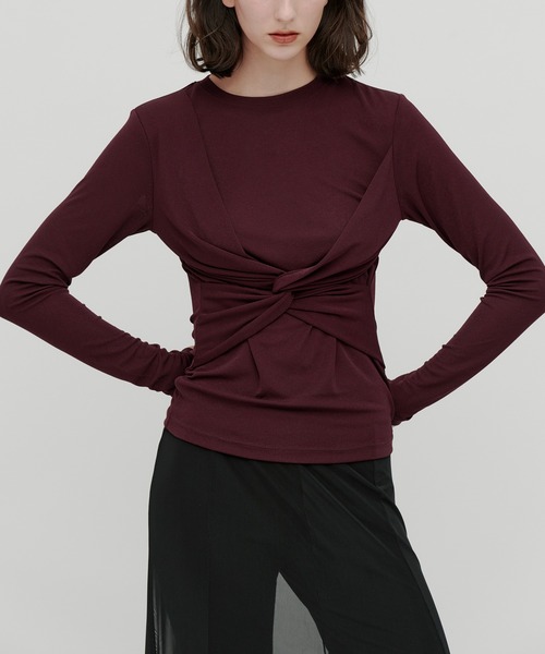 kiehtova（キエトヴァ）の「【kiehtova】SLUB TWIST TOPS/スラブ ツイスト トップス KTWR48（Tシャツ/カットソー・レディース・グリーン/バーガンディー/ブラック・FREE）」の4枚目の写真