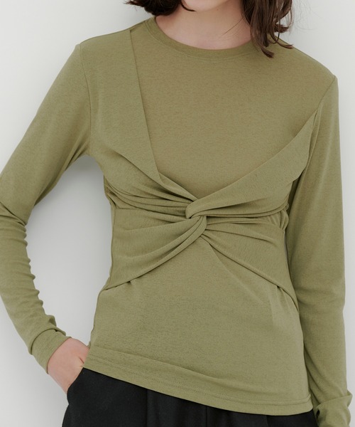 kiehtova（キエトヴァ）の「【kiehtova】SLUB TWIST TOPS/スラブ ツイスト トップス KTWR48（Tシャツ/カットソー・レディース・グリーン/バーガンディー/ブラック・FREE）」の16枚目の写真