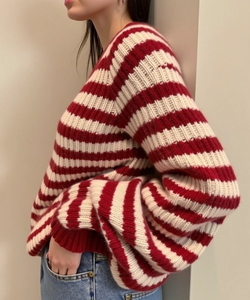 cammie(キャミー)の「ボーダーニットカーディガン(カーディガン/ボレロ・レディース・ブラック/レッド/ベージュ・F)」の18枚目の写真
