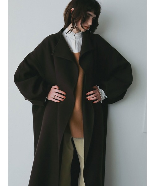 ◆utilite◆フードドルマンコート スーパー110'sウール ブラック ウールリバードルマンコート（ノーカラーコート）｜HER.（ハー）の