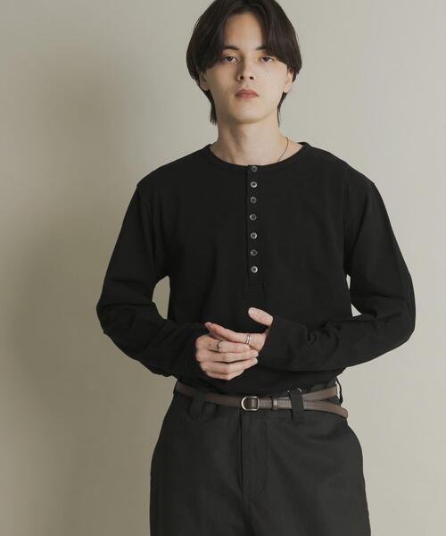 SENSE OF PLACE by URBAN RESEARCH（センスオブプレイスバイアーバンリサーチ）の「ヘンリーネックロングTシャツ（Tシャツ/カットソー・メンズ・オートミール/ブラック・MEDIUM/LARGE）」の4枚目の写真