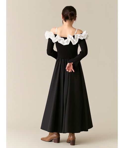 リリーブラウン　フリルカラーニットコンビワンピース セール】フリルカラーニットコンビワンピース（ワンピース）｜LILY