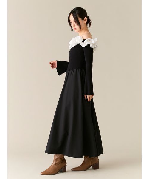 フリルカラーニットコンビワンピース（ワンピース）｜LILY BROWN