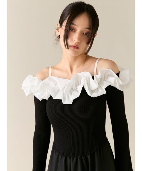 LILY BROWN(リリーブラウン)の「フリルカラーニットコンビワンピース(ワンピース・レディース・ドット/ブルー/ブラック/グレー・F/00)」の13枚目の写真